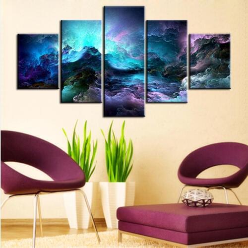 5 Pieces/Set Set Light Blue Abstract Cloud No Fame Oil Painting Canvas Prints Wall Art Pictures For Living Room Decorations