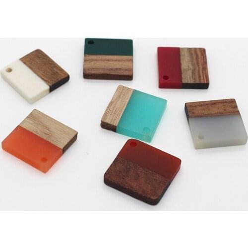 5pcs New Cute Small Square Resin Earring Charms With Half Wood Crafts Earrings Necklace Pendant Accessories For Jewelry Make