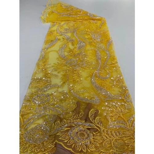 5yards/pc) High grade red African tulle lace fabric with tube beads and sequins embroidery French net lace for party FXZ110