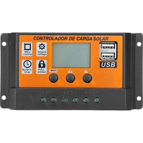 10/20/30A Automatic Solar Charging Controller 12/24V Power Dual USB Port LCD Display Solar Panel Battery Voltage Volt Regulator