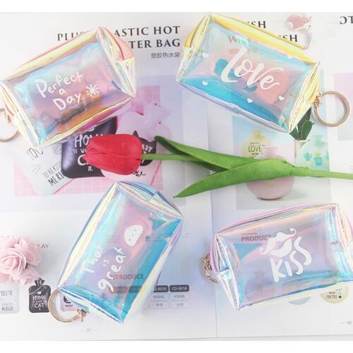 BOTUSI Coin Purses Women Wallets Small Cute Kawaii Card Holder Key Money Bag PVC Card Bag Shell Shiny Purses Girls Zipper Change