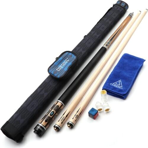 CUESOUL 58" 19oz DS Maple Pool Cue Stick Set with 2 Shaft,13mm Tip with Hard Cue Case 1x1