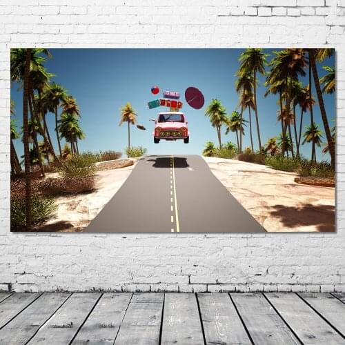 Decorative Painting Resorts Roads Palms Suitcase Umbrella Ball Wall Art Picture Canvas Art Posters and Prints for Living Room