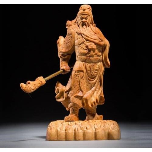13cm Guan Gong Wood people sculpture Dynasty Warriors Guan Yu Copper knife craft home decoration chinese figure gong