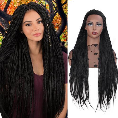 ELEGANT MUSES Lace Front Wig Synthetic Purple 66cm Long Box Braid Wig Purple Glueless Braided For Afro Women Daily Wear