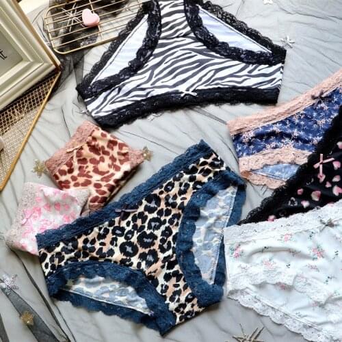 European and American Zebra Pattern Silk Skating Silk Low-rise Leopard Print Underwear Womens Lace Comfortable Womens Briefs