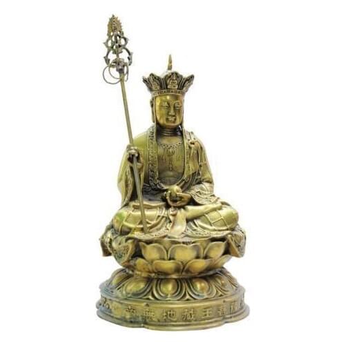 Chinese Pure Brass Buddhism Tang Monk TangSeng God Ksitigarbha Buddha Statue