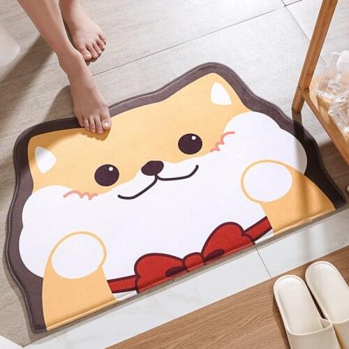 50*80cm Cartoon Lovely Dog Cat Bear Pattern Doormat Flannel Printed Water Absorption Bathroom Kitchen Floor Mat Anti-slip Carpet