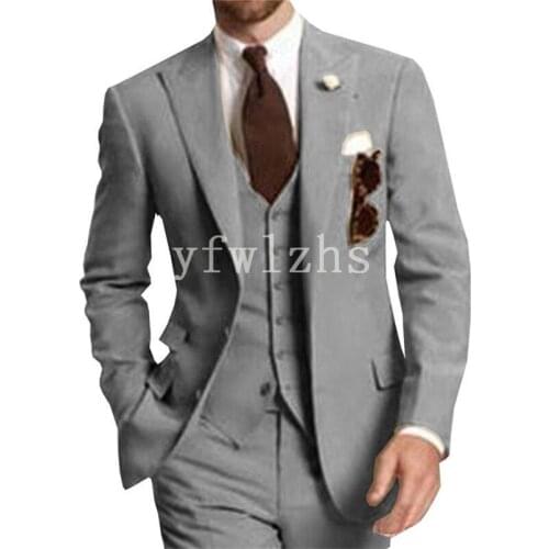 Handsome Two Buttons Groomsmen Peak Lapel Groom Tuxedos Wedding Dress Men Suits Blazer Prom Dinner (Jacket+Pants+Tie+Vest) B77