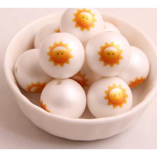 Kwoi Vita New Custom Design 20MM 100pcs Chunky Acrylic Print Sun Beads for Kids Necklace Jewelry