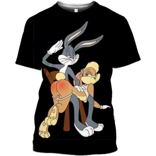 Summer New Mens and Womens Shirts 3D Printing Cartoon Anime Rabbit Short-sleeved Fashion Harajuku Casual Hip
