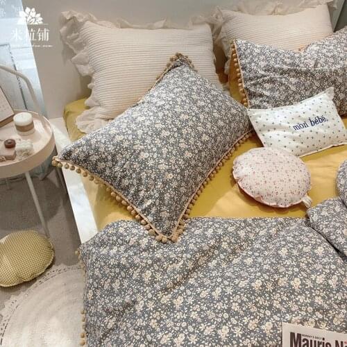 Small Floral All Cotton Washed Cotton Four-Piece Set 100 Pure Cotton Bed Sheet Duvet Cover Bare Sleeping Bed Four-Piece Set