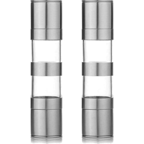 2 Pcs Salt and Pepper Grinder, 2 in 1 Stainless Steel Salt Grinders and Pepper Mill Set with Adjustable Ceramic Rotor