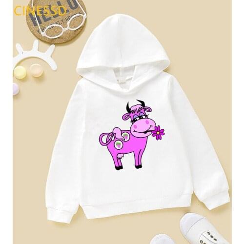 Lovely Strawberry Cow Animal Print Hoodies Kids Clothes Unisex 3-13 Years Children Clothing Sweatshirt Harajuku Kawaii Jumper