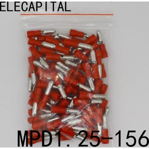 MPD1.25-156 MPD1-156 100PCS Bullet Shaped male Insulating Joint Wire Connector Electrical Crimp Terminal AWG22-16 MPD