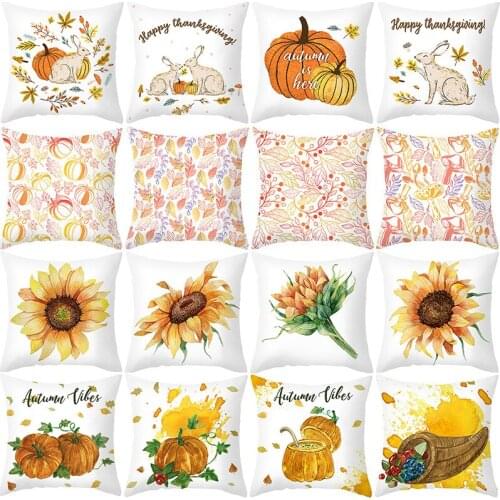 Cushion Cover 45*45 Yellow Pumpkin Sunflower Printed Sofa Cushions Pillow Cases Pillowcase Pillow Covers KD-0363