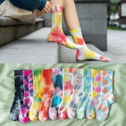 Men Unisex Novelty Colorful Tie-dyeing High-Quality Cotton Skate Socks Harajuku Hiphop Crew Socks Ethnic Couple Long Socks Meias