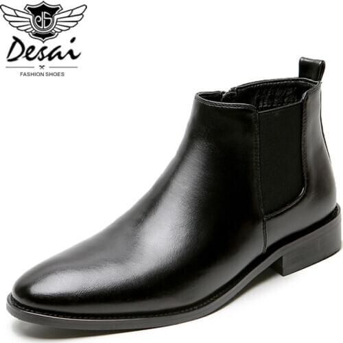Chelsea Boots Mens Pointed Toe PU Leather Shoes Men Short Boots British Increased Boots Fashion High-top Leather Oxford Shoes