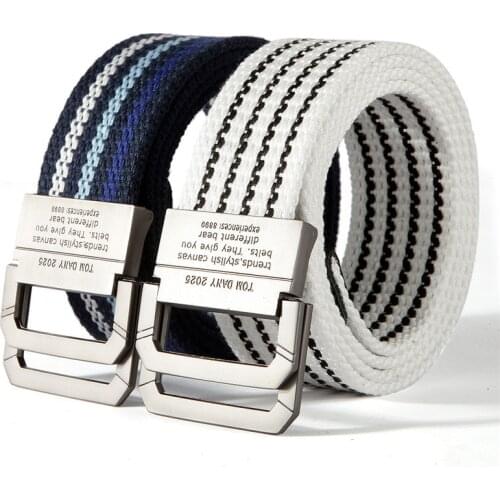 Popular Double Ring Metal Buckle Multicolor Young Student Mens Canvas Belt