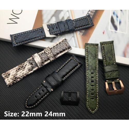 22mm 24mm blue White Black Green Blue top quality real snake Calf Leather Watchband for Panerai strap watch band pin buckle tool