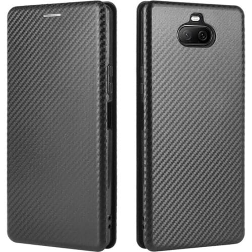 Luxury Carbon Fiber PC PU Leather Built-In Magnetic Flip Case For Sony Xperia 8 Lite 5 II Hard Cover