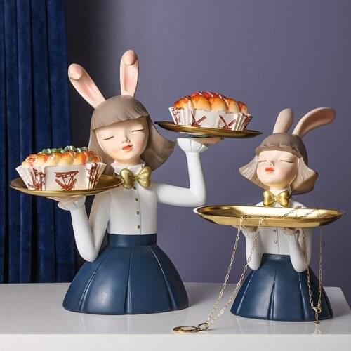 Nordic Creative Bow Girl Sculpture Ornaments Key Storage Snack Furnishings Candy Tray Furnishings Home Decoration Accessories