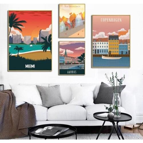 Modern home in the morning of Danish city New York retro poster landscape painting oil painting wall painting printing decoratio