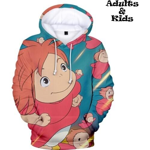 High Quality Ponyo on the cliff Hoodies Harajuku Style Ponyo and Sosuke Anime Sweatshirts family outfits Kawaii Kids Hoodie