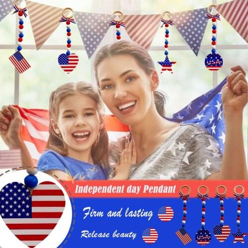 Independence Day Pendant Decoration Wooden Bead Garland Ornaments Pendant Gift Ornaments Holiday DIY Decorations Accessories