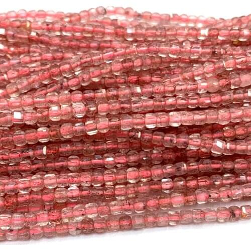 Veemake Strawberry Quartz Natural Stones Gemstones Necklace Bracelets Earrings Edge Cube Faceted Beads For Jewelry Making 06910
