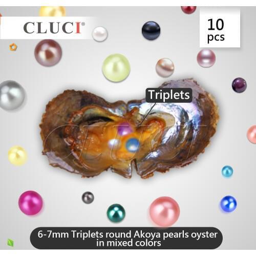 CLUCI 10pcs Triplets Akoya Pearl Bead in Oyster for Women Jewelry Making Real Cultured Saltwater Pearl Oyster WP170SB
