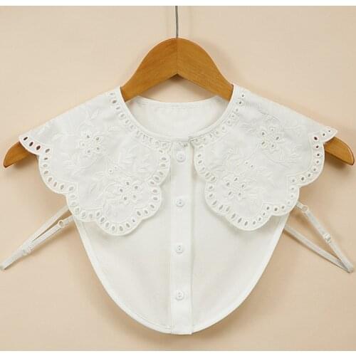 Women Sweet Lace Layered Chiffon Fake Collar Necklace Embroidery Sunflower Lapel Half Shirt Blouse Adjustable Dickey
