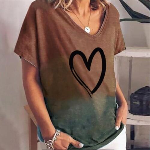 Womens Fashion Gradient Color Printing Short Sleeve Loose Womens T-Shirt Top