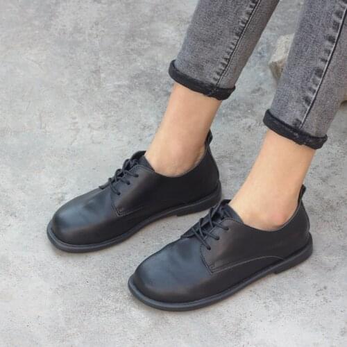 Womens Flat Shoes Lace up Ballet Flats 100% Genuine Leather Womens Spring Shoes 2021 Woman Moccasins Shoes Autunmn Footwear