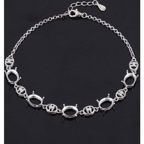 925 Sterling Silver Women Bracelet Chain 7x9mm Oval Cabochon Semi Mount Bracelet Setting Wholesale
