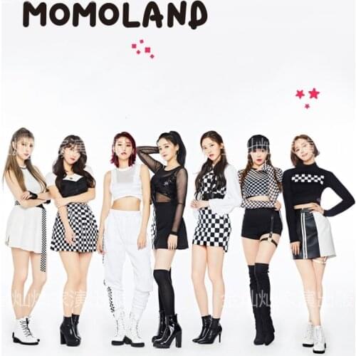 Kpop MOMOLAND dance performance same fashion slim long sleeved O-neck T shirts tops+sexy zipper mini skirt women two piece set