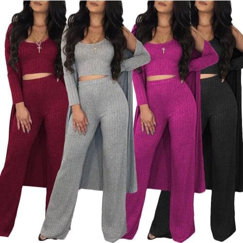 Active Wear Womens Set Long Sleeve Long Cloak Tank Top Straight Pants Suit Tracksuit Three Piece Set Fitness Outfit