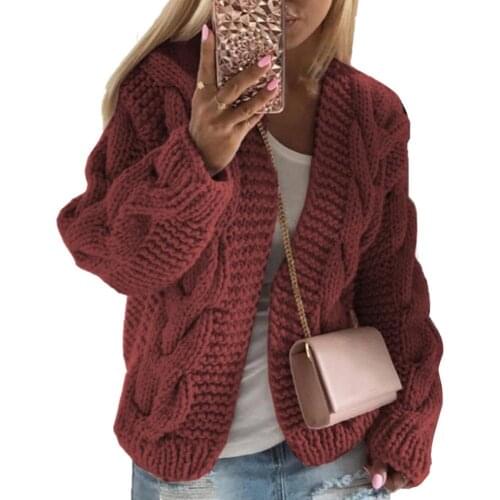 Women Sweaters Casual Autumn Winter Solid Color Acrylic Polyester Braid Knitted Sweater Jacket Cardigan кардиган женский 2021