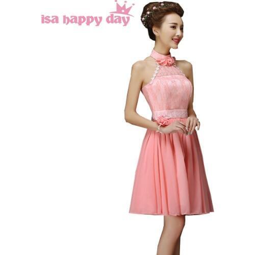 Formal ladies short a line coral chiffon size 8 girls formal elegant dresses 2020 fashion sexy halter neck evening dress H4237