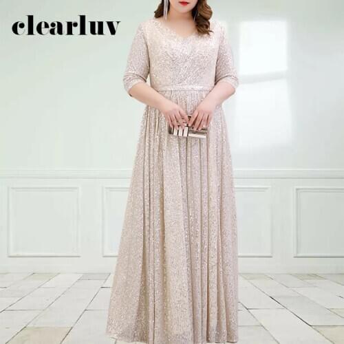 Champagne A-Line Evening Dress DR1092 Shining Sequin Women Party Dresses V-Neck Half Sleeve Robe De Soiree Lace Up Elegant Gown