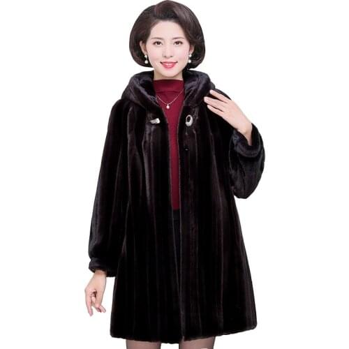 Winter Fur Jacket Female Fashion Warm Fur Overcome Mother Wear Imitation Mink Fleece Overcoat Woman Medium Long Plus Size Coat