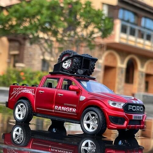 1:32 Ford F350 Raptor Pickup Alloy Car Model Simulation Pull Back Sound And Light Childrens Toy Car Collection Ornaments Gifts