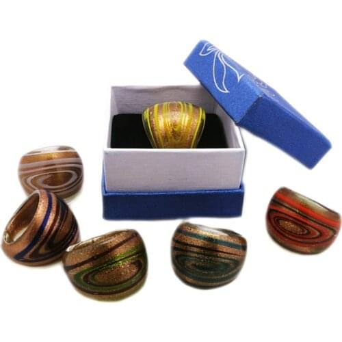 1PCS 4mm New Fashion Chinese Style Stained 3D Flower Glass Ring Party Individuality Rings For Lady Blue Black Rings Free Box