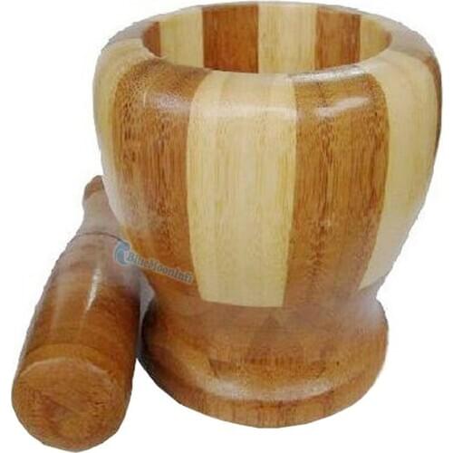 1 Pcs / Lot Mortar and Pestle Garlic Masher Spice Grain seeds dehusking grainsr Crusher Wooden Mixing Bowl