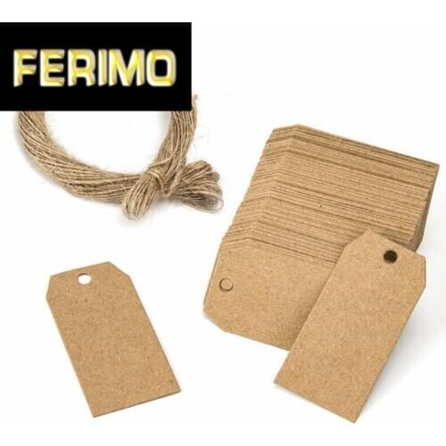 100pcs/pack Brown Kraft Price Tag Blank Paper Label DIY Christmas Tags with hemp rope Cardboard Gift Hang Tag 2.5x5cm
