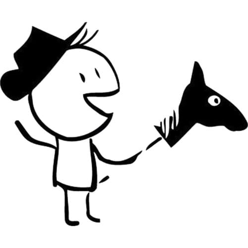 15cm*12.3cm Cartoon Interesting Boy And Horse Car Sticker Car-styling Black/Silver S6-2859