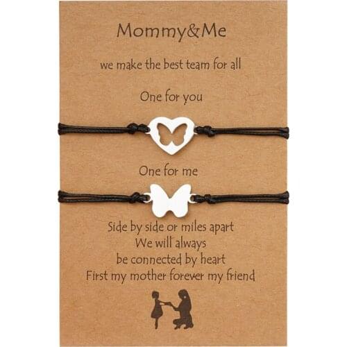 2pcs/set Mommy & Me Card Bracelet Mothers Day Gift Hollow Heart Butterfly Charm Bracelet Adjustable Chain Fashion Jewelry