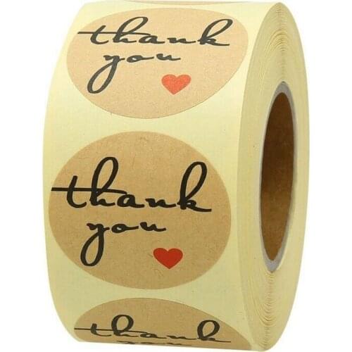500Pcs 1" Kraft Paper Thank You Stickers Adhesive Love Heart Shape Labels Party