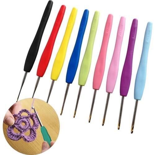 9Pcs Sweater Scarf DIY Crafts Crochet Hooks Soft Grip Knitting Sewing Needles Handle Weave Crafts Multicolour Sewing Tools