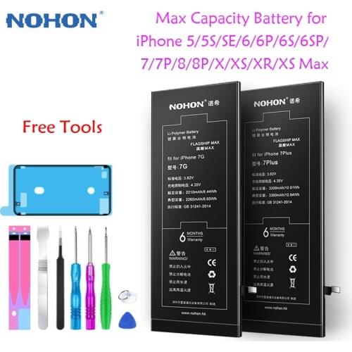 NOHON Max Capacity Battery for iPhone 7 Battery Replacement Phone Bateria for iPhone 5 5S 6 6S 7 8 Plus SE X XR XS Max Batarya